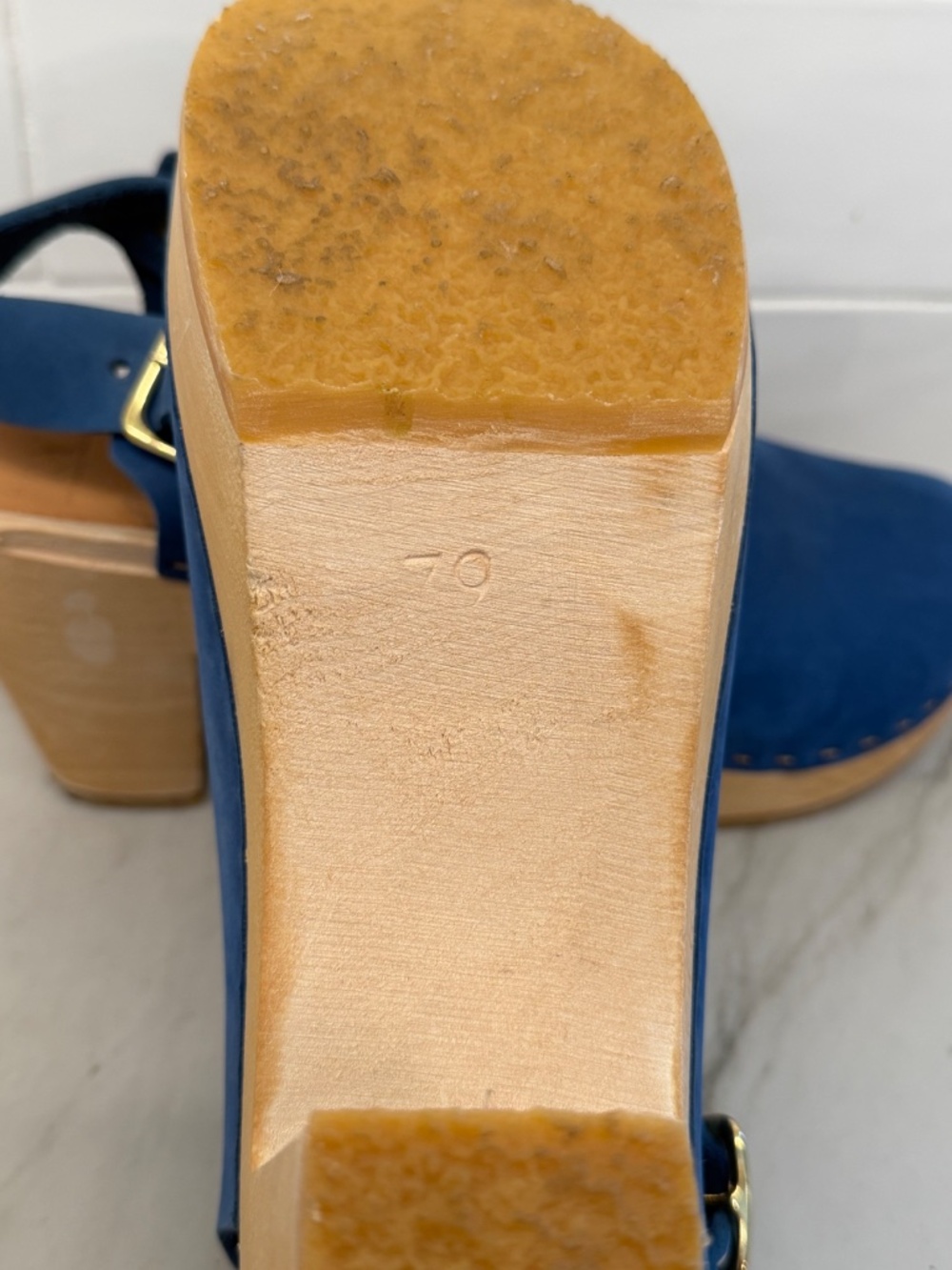 Bryr Studio Miranda High Heel Clogs Blue Leather Slingback Platform Sz 39 - Picture 6 of 6